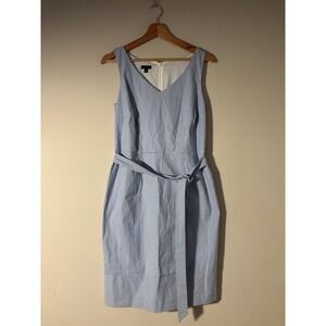 Talbots Women's Size 6 Gingham Blue & White Sheath Dress With Tie Spring
